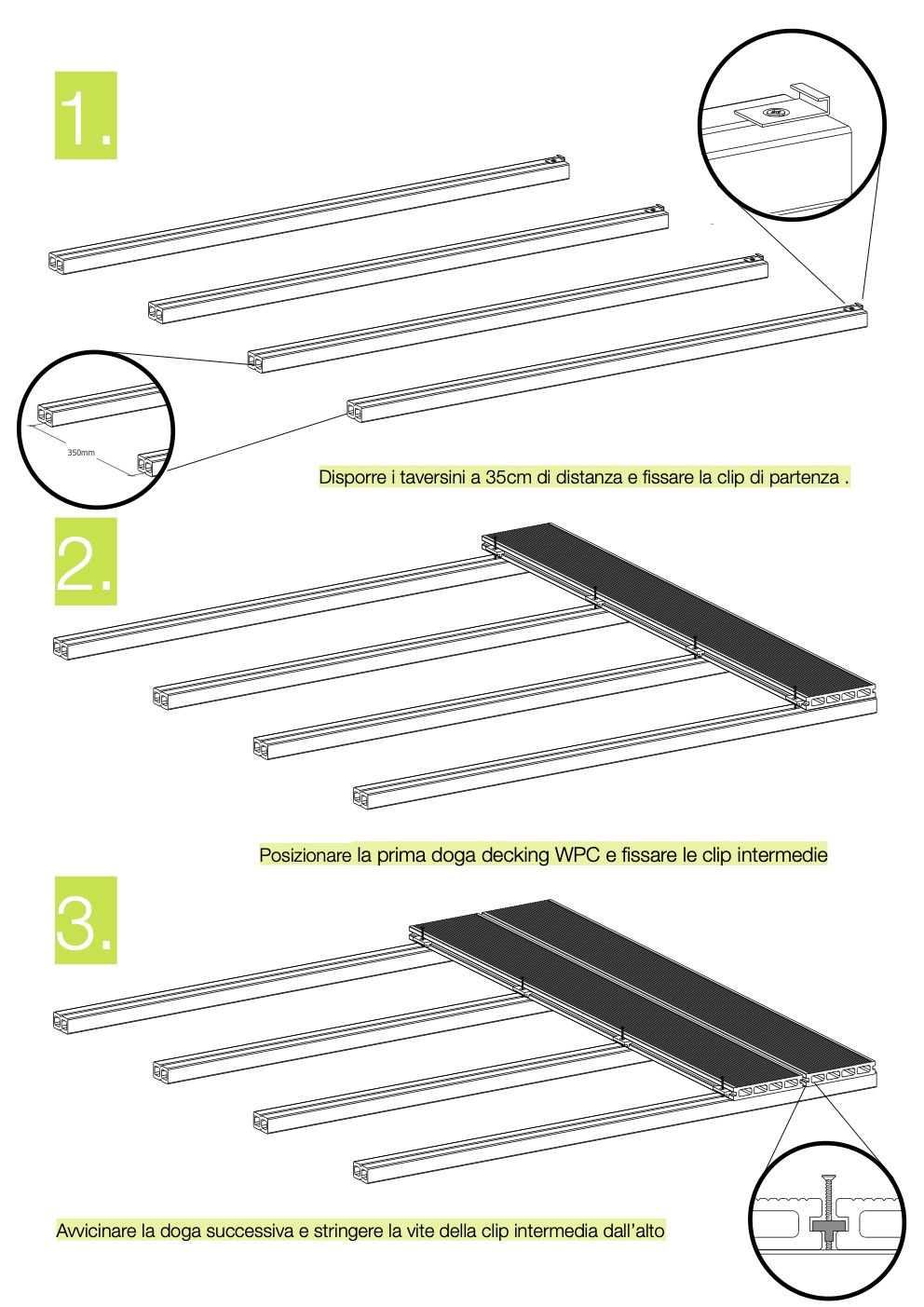posa decking WPC in tre passaggi 3steps guide
